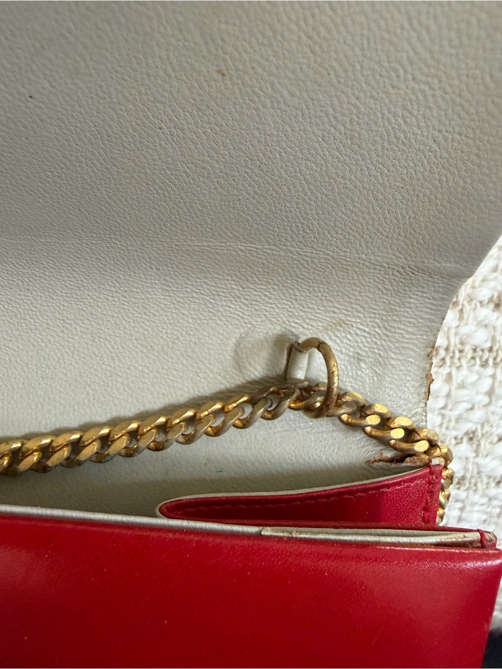 Christian Dior Vintage Red Leather Shoulder Bag Clutch with Gold Chain - Picture 14 of 16